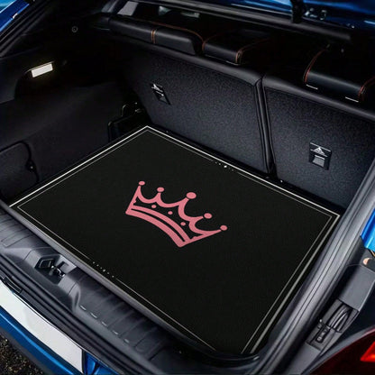 1PC Pink Crown Print Personalized Car Trunk Mat, Interior Protective Trunk Mat, Durable Polyester Floor Liner, And Practical, Suitable For Daily Travel, Lifting And Secure Cargo Storage, Car Trunk Ma
