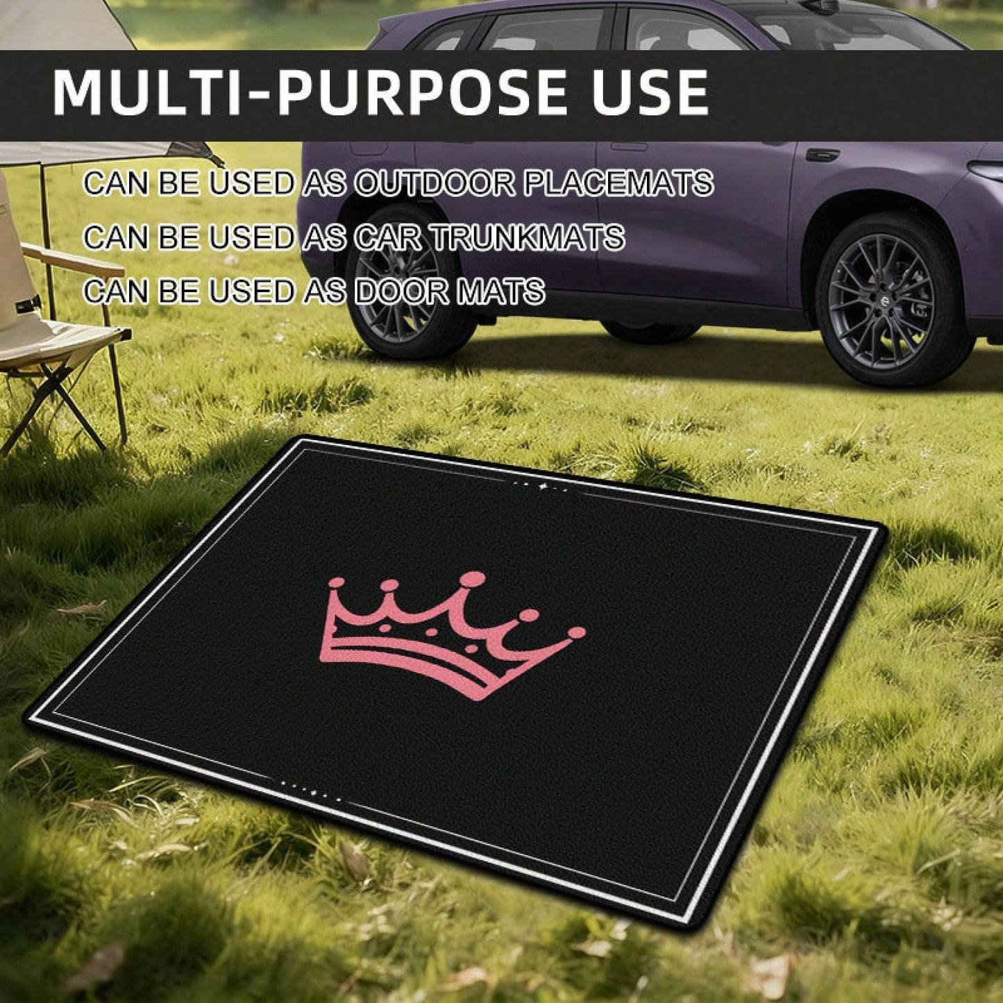 1PC Pink Crown Print Personalized Car Trunk Mat, Interior Protective Trunk Mat, Durable Polyester Floor Liner, And Practical, Suitable For Daily Travel, Lifting And Secure Cargo Storage, Car Trunk Ma