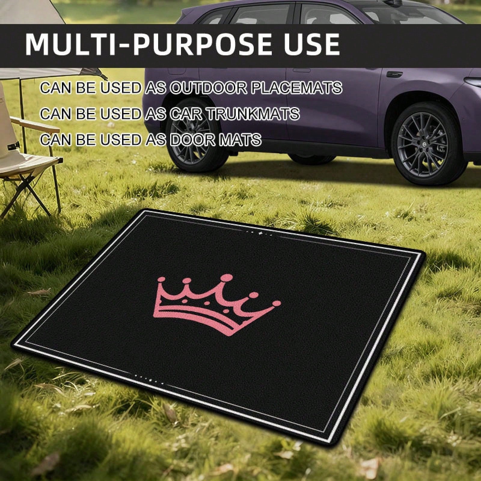 1PC Pink Crown Print Personalized Car Trunk Mat, Interior Protective Trunk Mat, Durable Polyester Floor Liner, And Practical, Suitable For Daily Travel, Lifting And Secure Cargo Storage, Car Trunk Ma