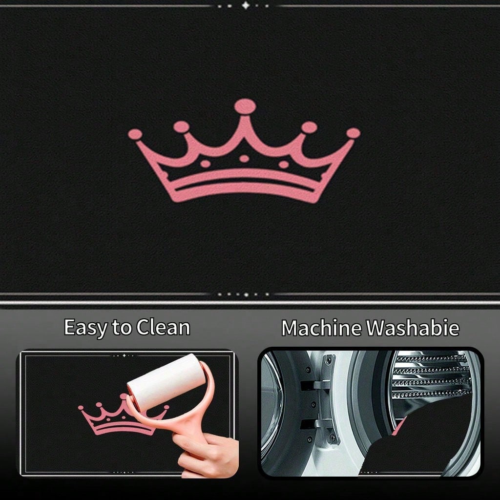 1PC Pink Crown Print Personalized Car Trunk Mat, Interior Protective Trunk Mat, Durable Polyester Floor Liner, And Practical, Suitable For Daily Travel, Lifting And Secure Cargo Storage, Car Trunk Ma
