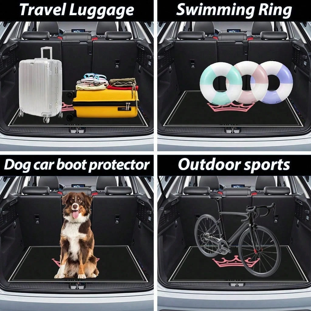 1PC Pink Crown Print Personalized Car Trunk Mat, Interior Protective Trunk Mat, Durable Polyester Floor Liner, And Practical, Suitable For Daily Travel, Lifting And Secure Cargo Storage, Car Trunk Ma