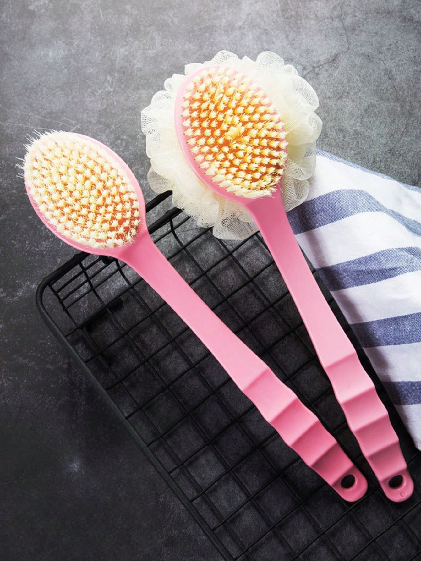 1pc Pink Long-Handled Shower Brush, Multi-Purpose Scrub Brush For Back Exfoliation And Shower Cleaning