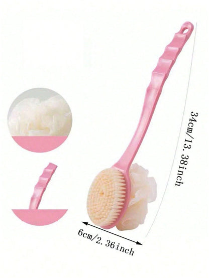 1pc Pink Long-Handled Shower Brush, Multi-Purpose Scrub Brush For Back Exfoliation And Shower Cleaning
