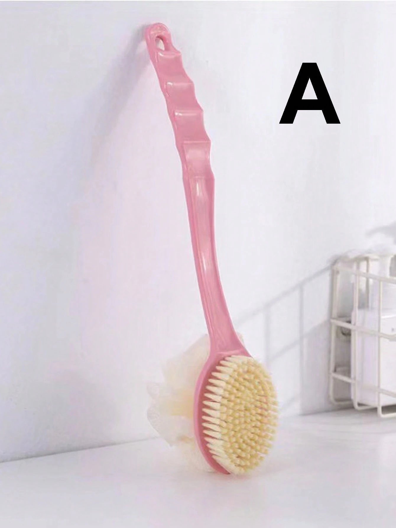 1pc Pink Long-Handled Shower Brush, Multi-Purpose Scrub Brush For Back Exfoliation And Shower Cleaning