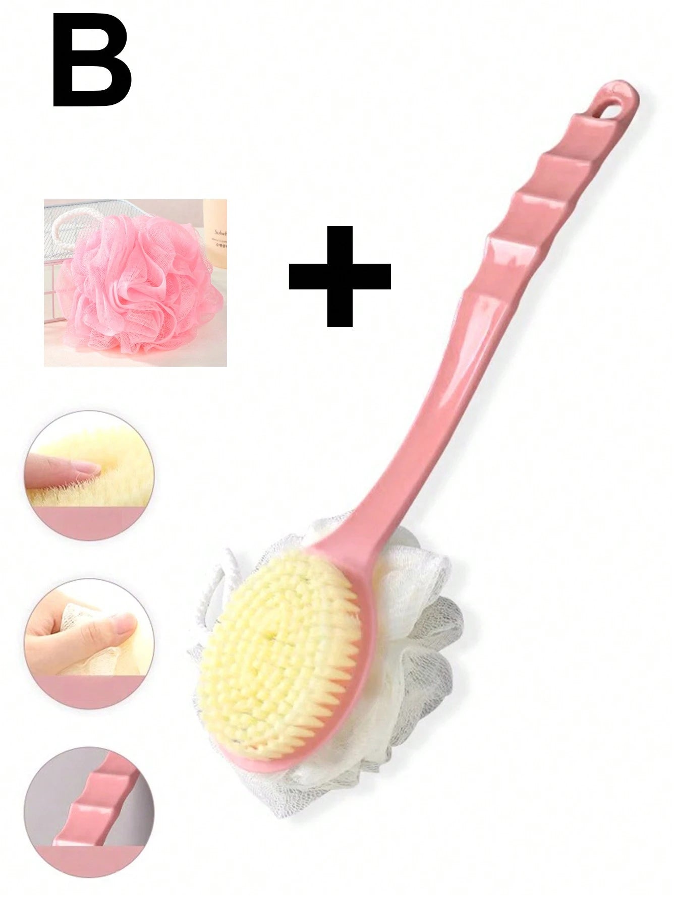1pc Pink Long-Handled Shower Brush, Multi-Purpose Scrub Brush For Back Exfoliation And Shower Cleaning