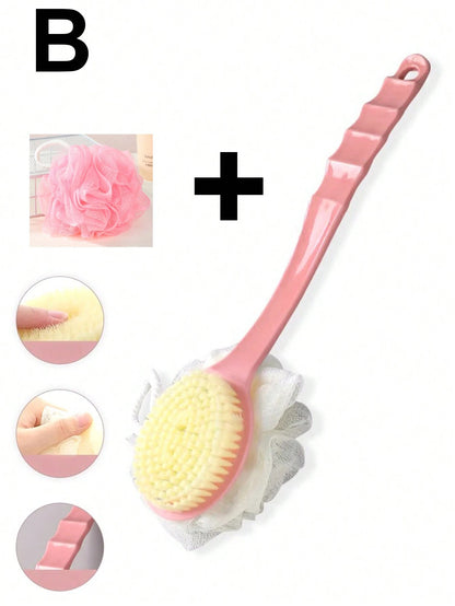 1pc Pink Long-Handled Shower Brush, Multi-Purpose Scrub Brush For Back Exfoliation And Shower Cleaning