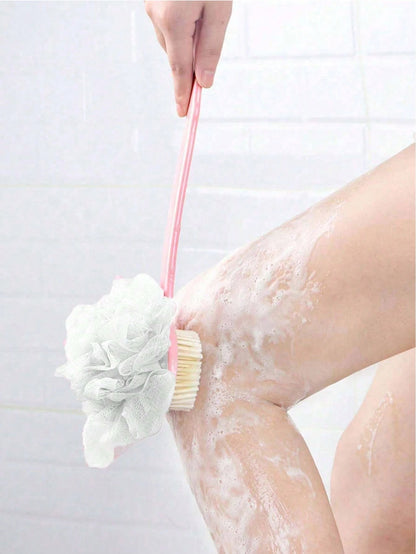 1pc Pink Long-Handled Shower Brush, Multi-Purpose Scrub Brush For Back Exfoliation And Shower Cleaning