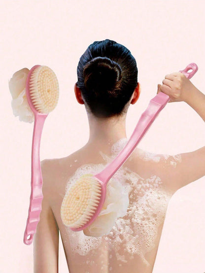 1pc Pink Long-Handled Shower Brush, Multi-Purpose Scrub Brush For Back Exfoliation And Shower Cleaning