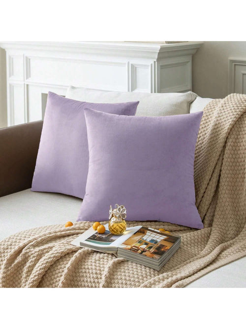 1pc Plain Cushion Cover Without Filler, Striped Velvet Square Pillowcase For Sofa, Home Decor