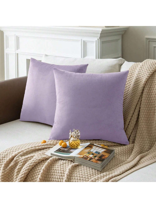 1pc Plain Cushion Cover Without Filler, Striped Velvet Square Pillowcase For Sofa, Home Decor