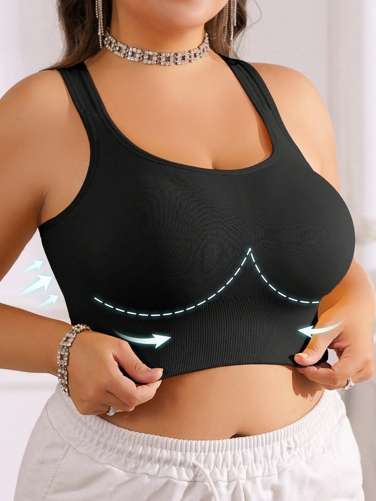 1pc Plus Size TianYI Bra For Women, Sports & Yoga Supportive, Lift & Separate, Wireless, Breathable, Seamless Comfort Back Sports Bra Black Spring