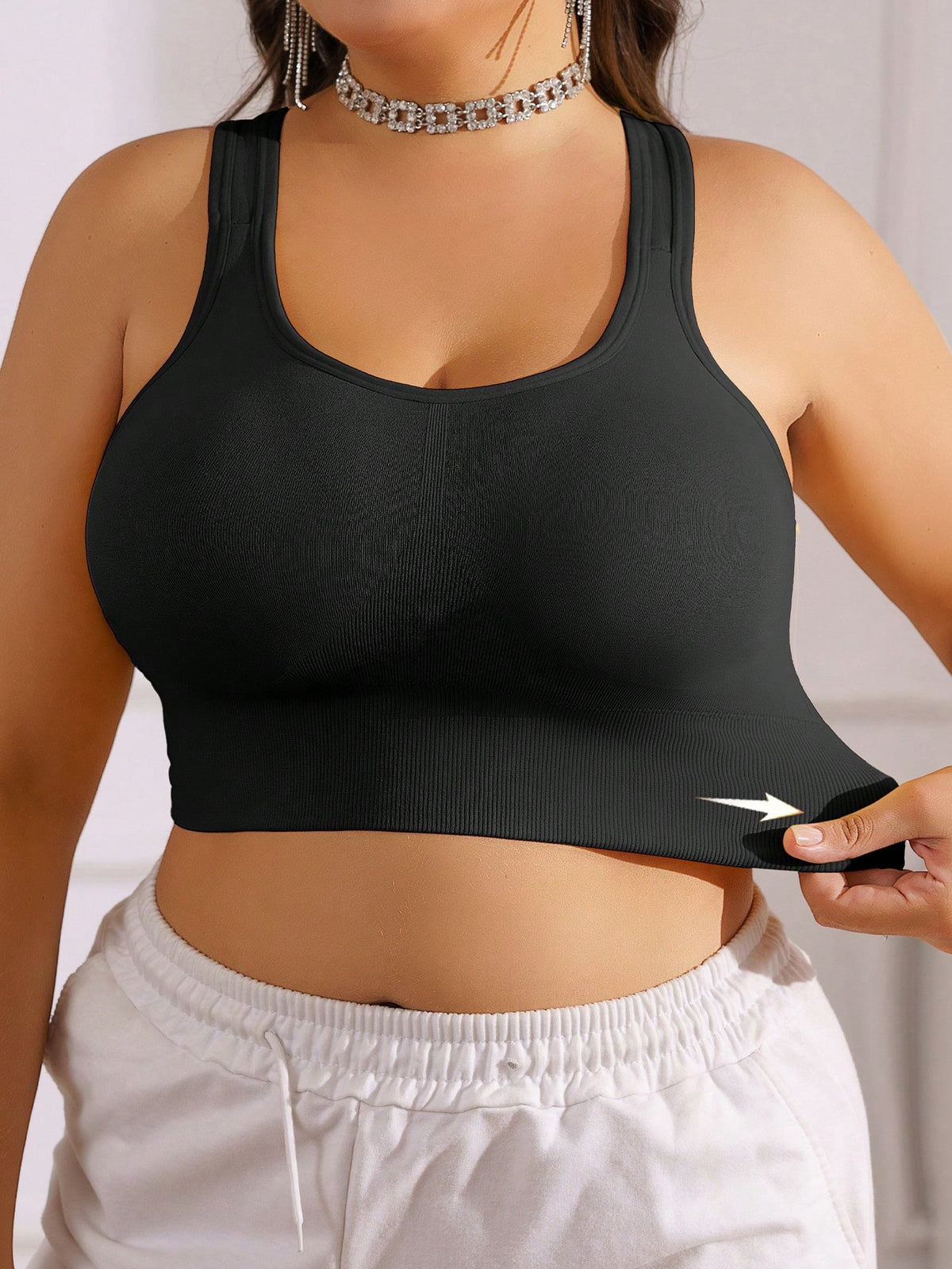 1pc Plus Size TianYI Bra For Women, Sports & Yoga Supportive, Lift & Separate, Wireless, Breathable, Seamless Comfort Back Sports Bra Black Spring