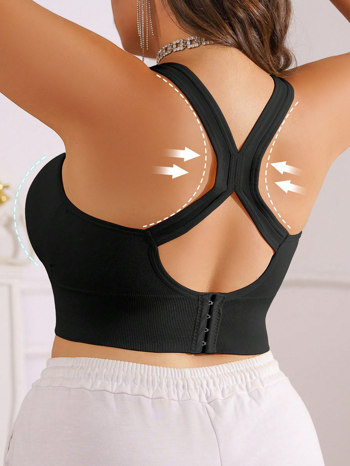 1pc Plus Size TianYI Bra For Women, Sports & Yoga Supportive, Lift & Separate, Wireless, Breathable, Seamless Comfort Back Sports Bra Black Spring