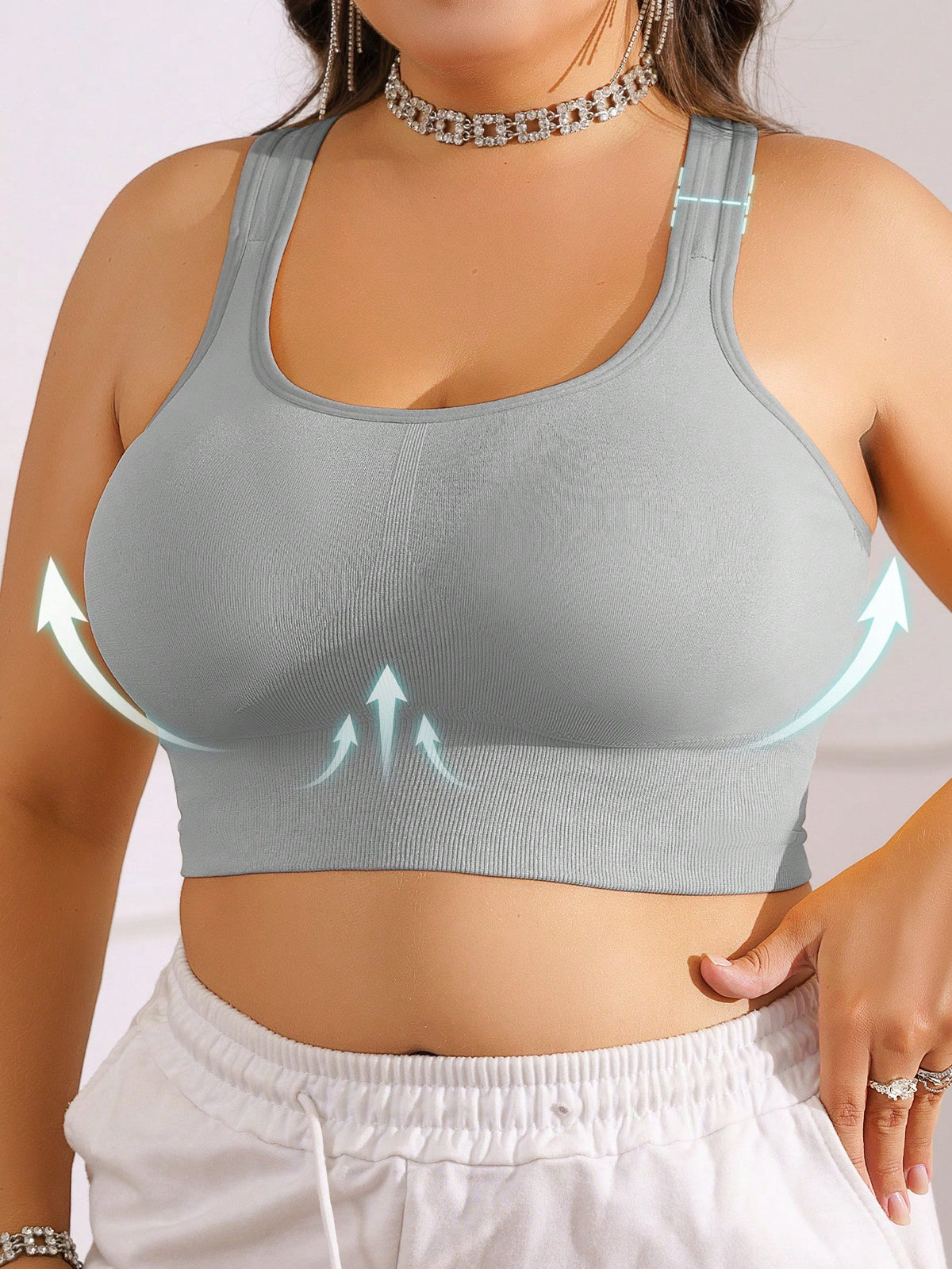 1pc Plus Size TianYI Bra For Women, Sports & Yoga Supportive, Lift & Separate, Wireless, Breathable, Seamless Comfort Back Sports Bra Black Spring