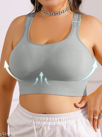 1pc Plus Size TianYI Bra For Women, Sports & Yoga Supportive, Lift & Separate, Wireless, Breathable, Seamless Comfort Back Sports Bra Black Spring