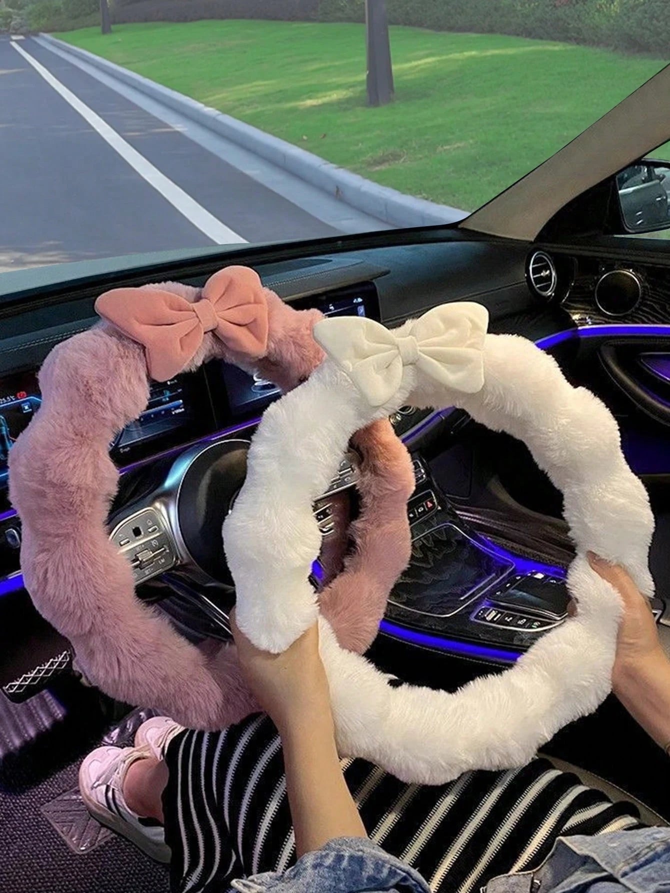 1pc Plush Steering Wheel Cover, Cute & Elegant Design For Women, Warm For Autumn/Winter