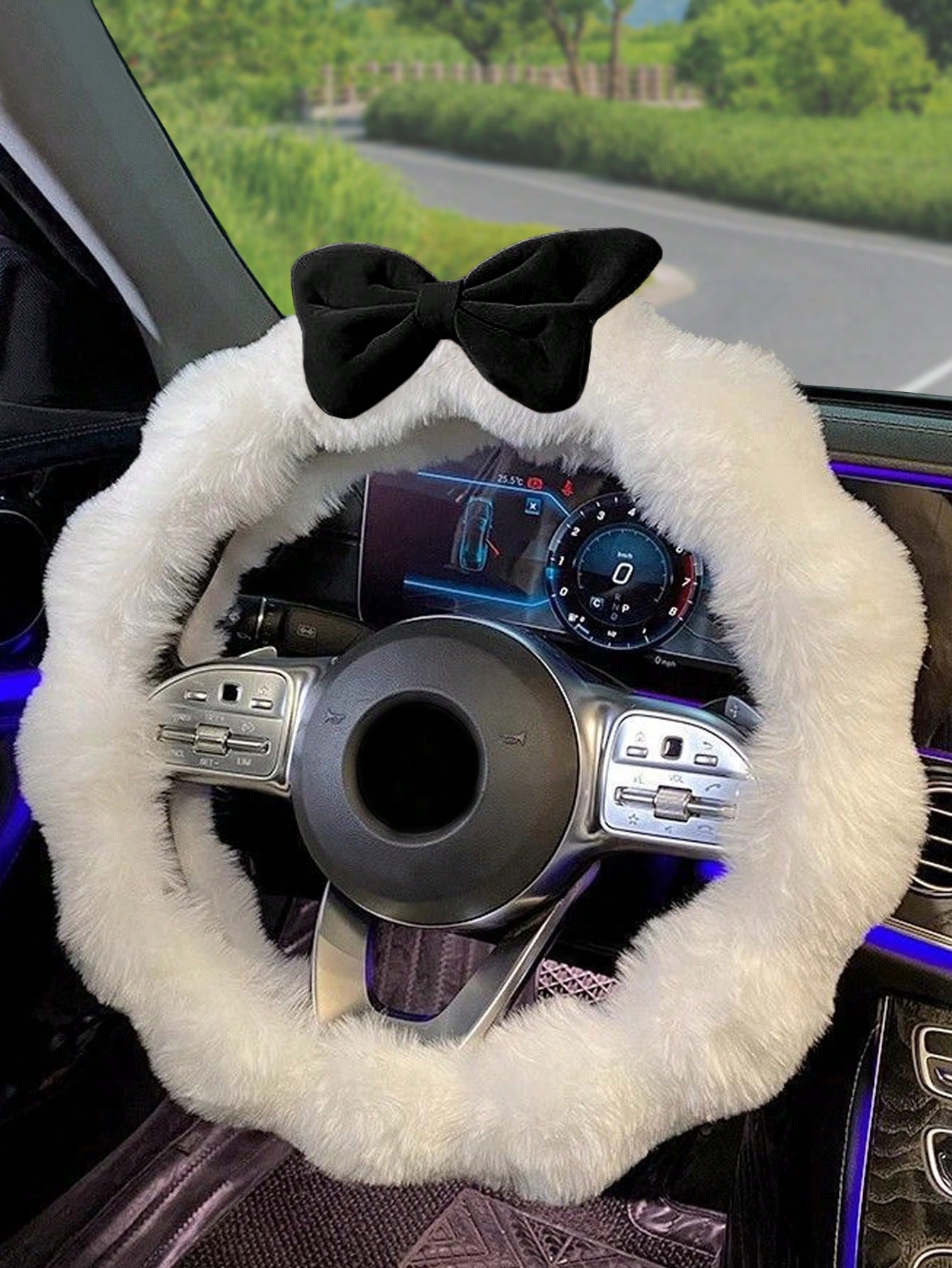 1pc Plush Steering Wheel Cover, Cute & Elegant Design For Women, Warm For Autumn/Winter