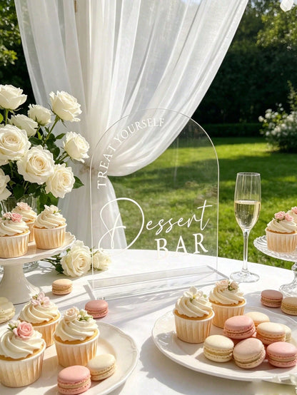 1pc Printed "Dessert Bar" Acrylic Party Sign- Suitable For Outdoor Baby Shower, Party, Wedding Table Decor, Afternoon Tea Dessert Bar Sign, Also Suitable For Shower Ceremony Decor, Baby Shower Suppli