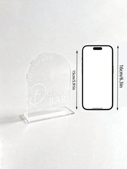 1pc Printed "Dessert Bar" Acrylic Party Sign- Suitable For Outdoor Baby Shower, Party, Wedding Table Decor, Afternoon Tea Dessert Bar Sign, Also Suitable For Shower Ceremony Decor, Baby Shower Suppli