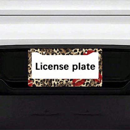 1pc Red Lipstick Leopard Print Metal License Plate Frame 12.2x6.3in, Fashion Personalized Auto Decor Accessory For Vehicles,Car Decor,Car,Valentines Gift,Car Acessesories>Essentials,Car Picks