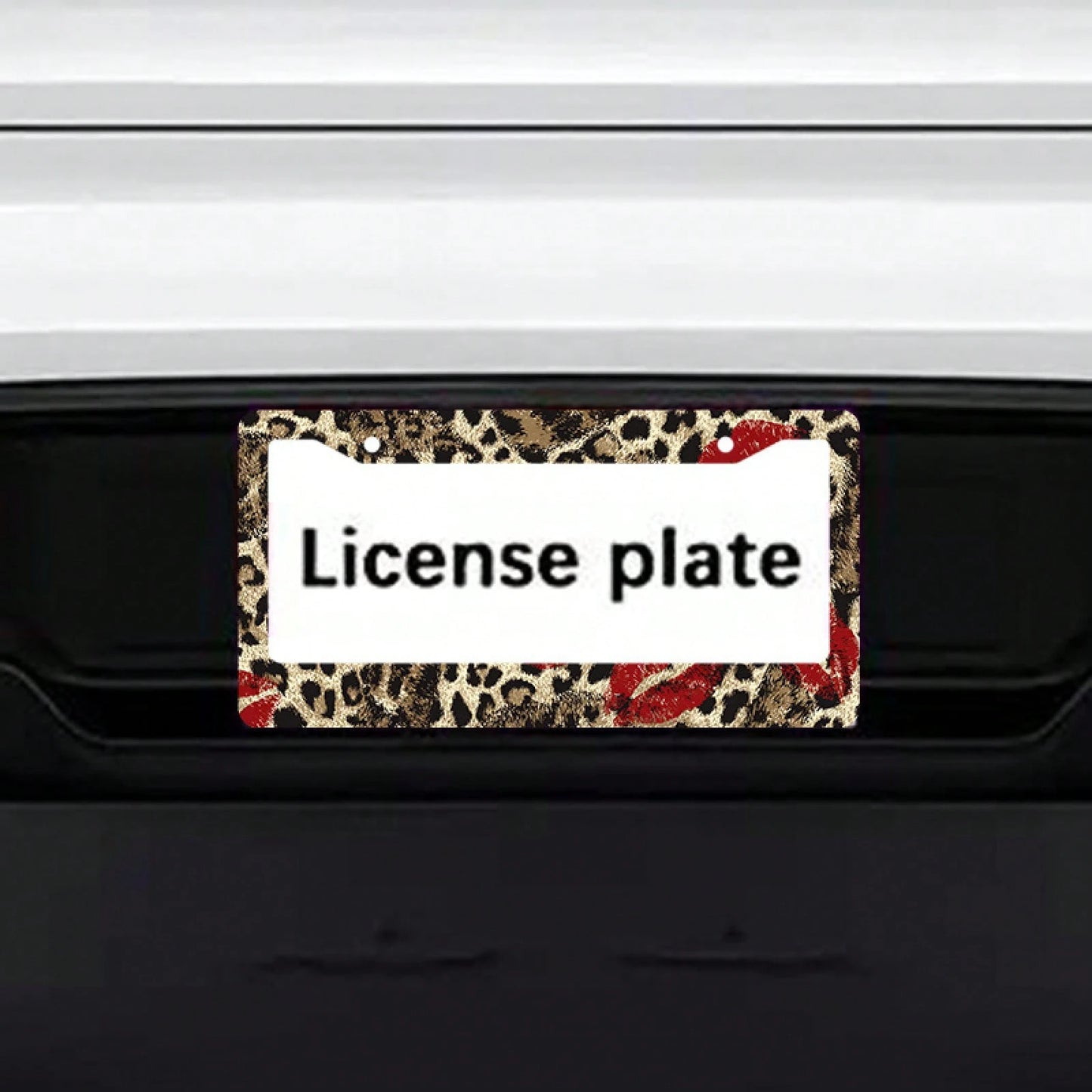 1pc Red Lipstick Leopard Print Metal License Plate Frame 12.2x6.3in, Fashion Personalized Auto Decor Accessory For Vehicles,Car Decor,Car,Valentines Gift,Car Acessesories>Essentials,Car Picks