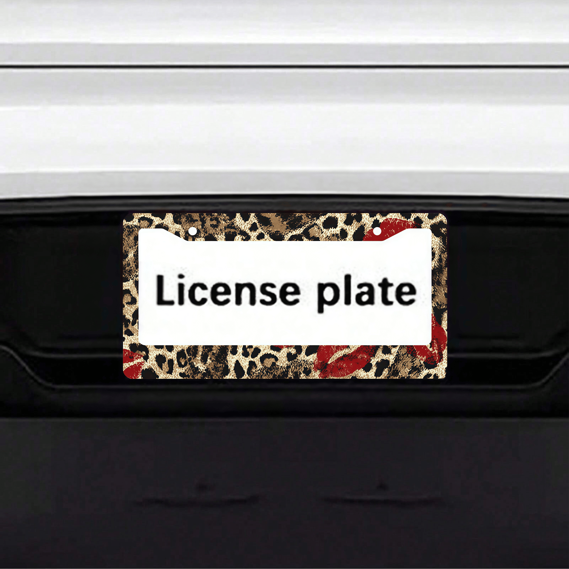1pc Red Lipstick Leopard Print Metal License Plate Frame 12.2x6.3in, Fashion Personalized Auto Decor Accessory For Vehicles,Car Decor,Car,Valentines Gift,Car Acessesories>Essentials,Car Picks