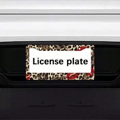 1pc Red Lipstick Leopard Print Metal License Plate Frame 12.2x6.3in, Fashion Personalized Auto Decor Accessory For Vehicles,Car Decor,Car,Valentines Gift,Car Acessesories>Essentials,Car Picks