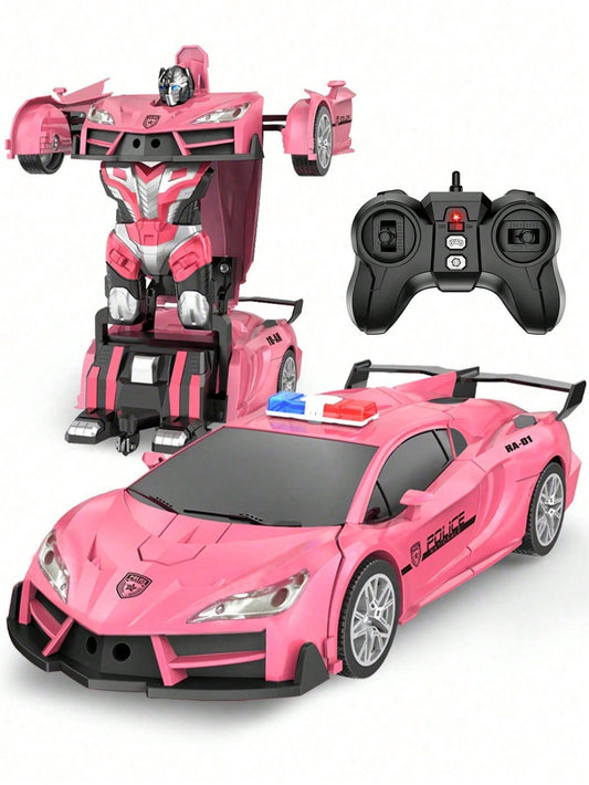 1pc Remote Control Pink Transforming Car Toy, Kids Transforming Robot Car, Pink Robot Remote Control Car Surprise Transforming Car Toy Gift For Girls, Remote Control Pink Transforming Car Toy, Remote