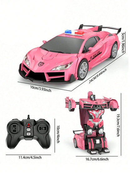 1pc Remote Control Pink Transforming Car Toy, Kids Transforming Robot Car, Pink Robot Remote Control Car Surprise Transforming Car Toy Gift For Girls, Remote Control Pink Transforming Car Toy, Remote