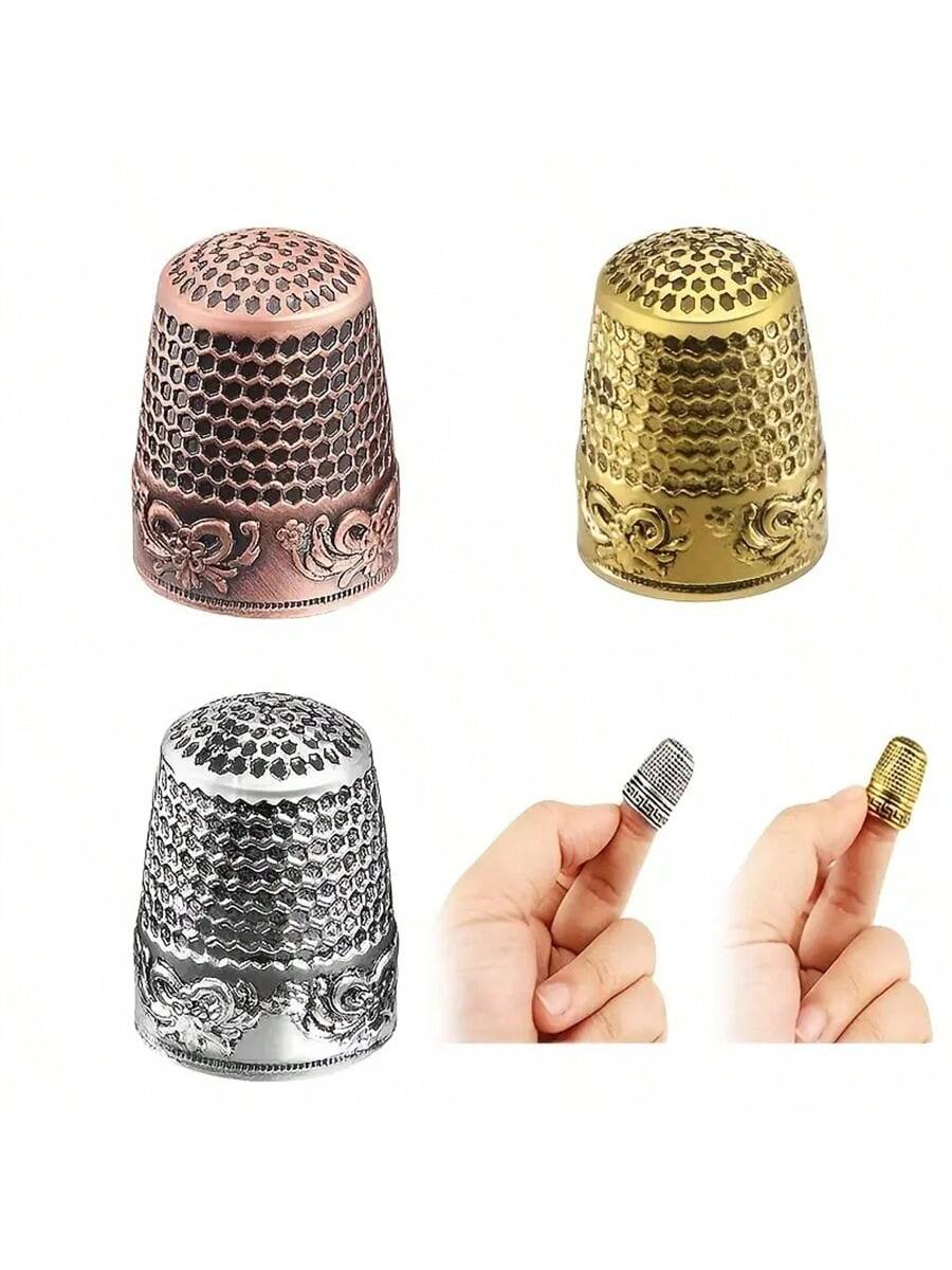 1pc Retro Sewing Needle, Stainless Steel Sewing/Cutting Finger Protector Thimble, Hand Sewing Needle Cover For Stitching