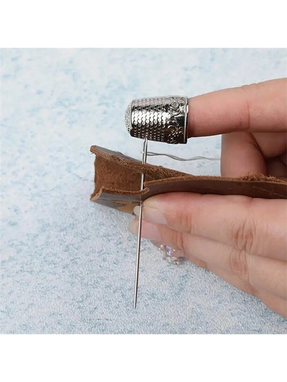 1pc Retro Sewing Needle, Stainless Steel Sewing/Cutting Finger Protector Thimble, Hand Sewing Needle Cover For Stitching
