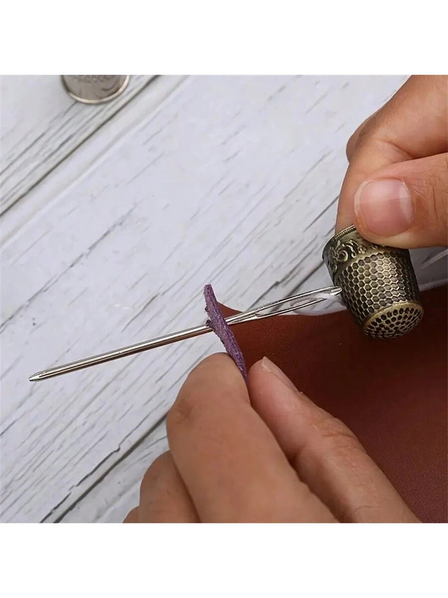 1pc Retro Sewing Needle, Stainless Steel Sewing/Cutting Finger Protector Thimble, Hand Sewing Needle Cover For Stitching