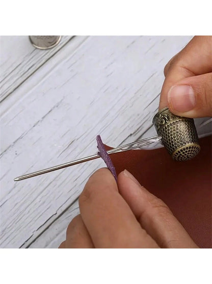 1pc Retro Sewing Needle, Stainless Steel Sewing/Cutting Finger Protector Thimble, Hand Sewing Needle Cover For Stitching
