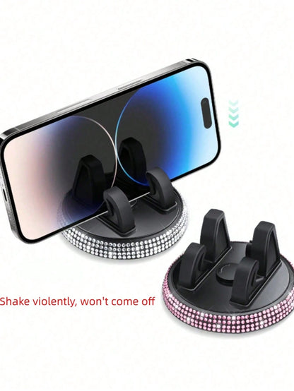 1pc Rhinestone Car Phone Holder, Cute Women's Design, Horizontal & Vertical Screen, Center Console Navigation Support Stand For Car