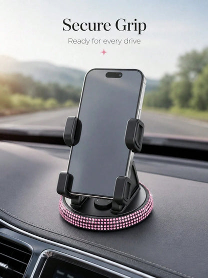 1pc Rhinestone Car Phone Holder, Cute Women's Design, Horizontal & Vertical Screen, Center Console Navigation Support Stand For Car