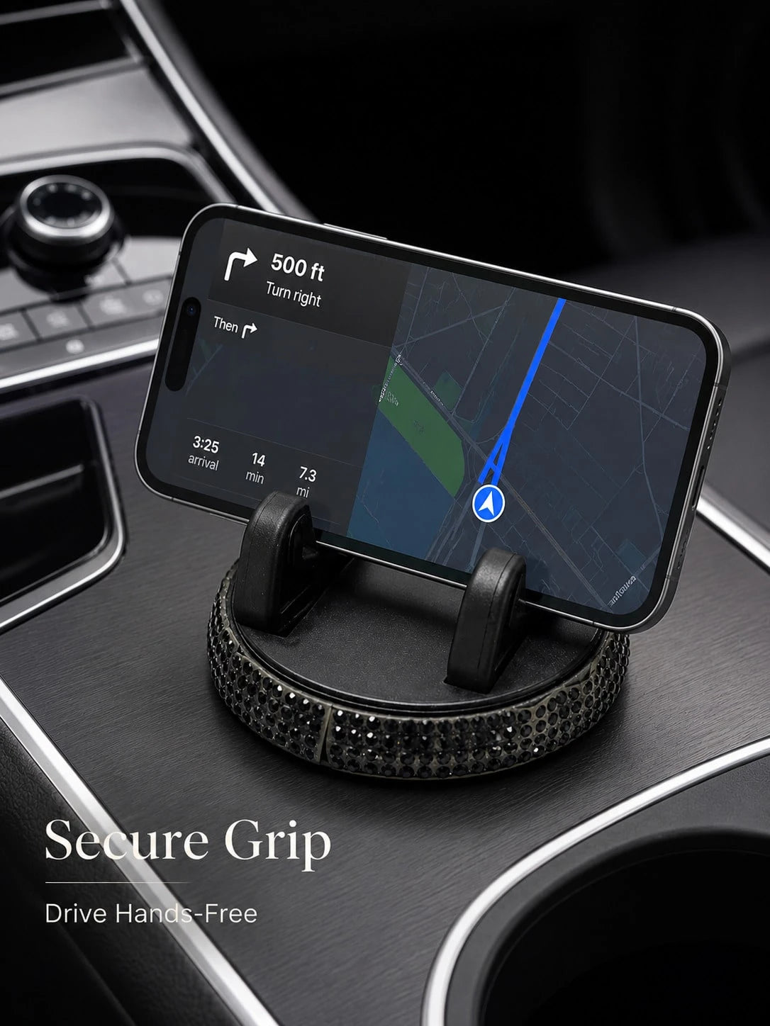 1pc Rhinestone Car Phone Holder, Cute Women's Design, Horizontal & Vertical Screen, Center Console Navigation Support Stand For Car