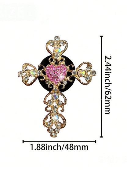 1pc Rhinestone Heart Car Air Outlet Perfume With Gold Rhinestone Cross Interior Air Conditioning Decoration