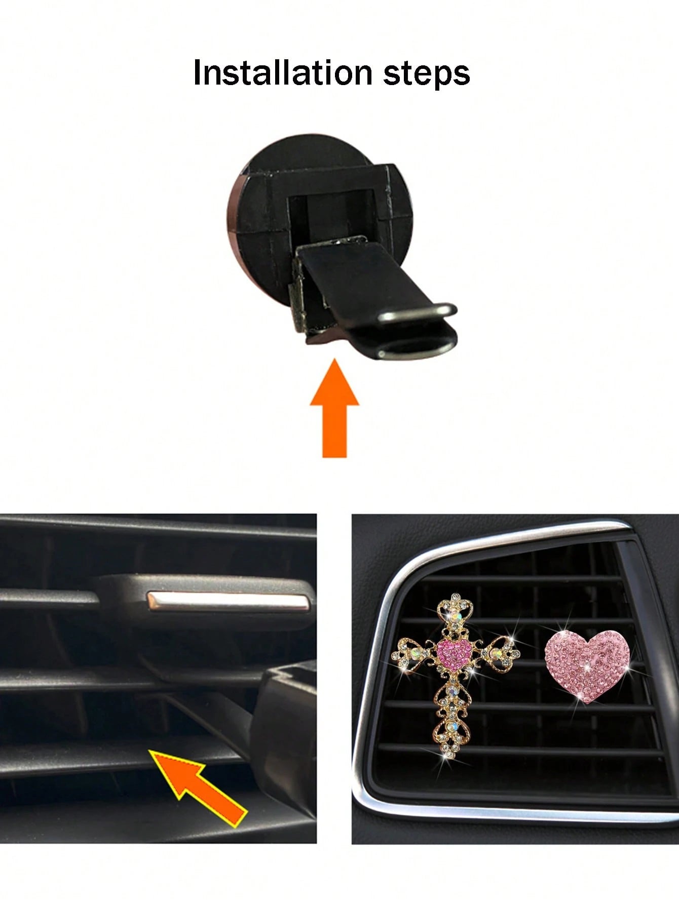 1pc Rhinestone Heart Car Air Outlet Perfume With Gold Rhinestone Cross Interior Air Conditioning Decoration