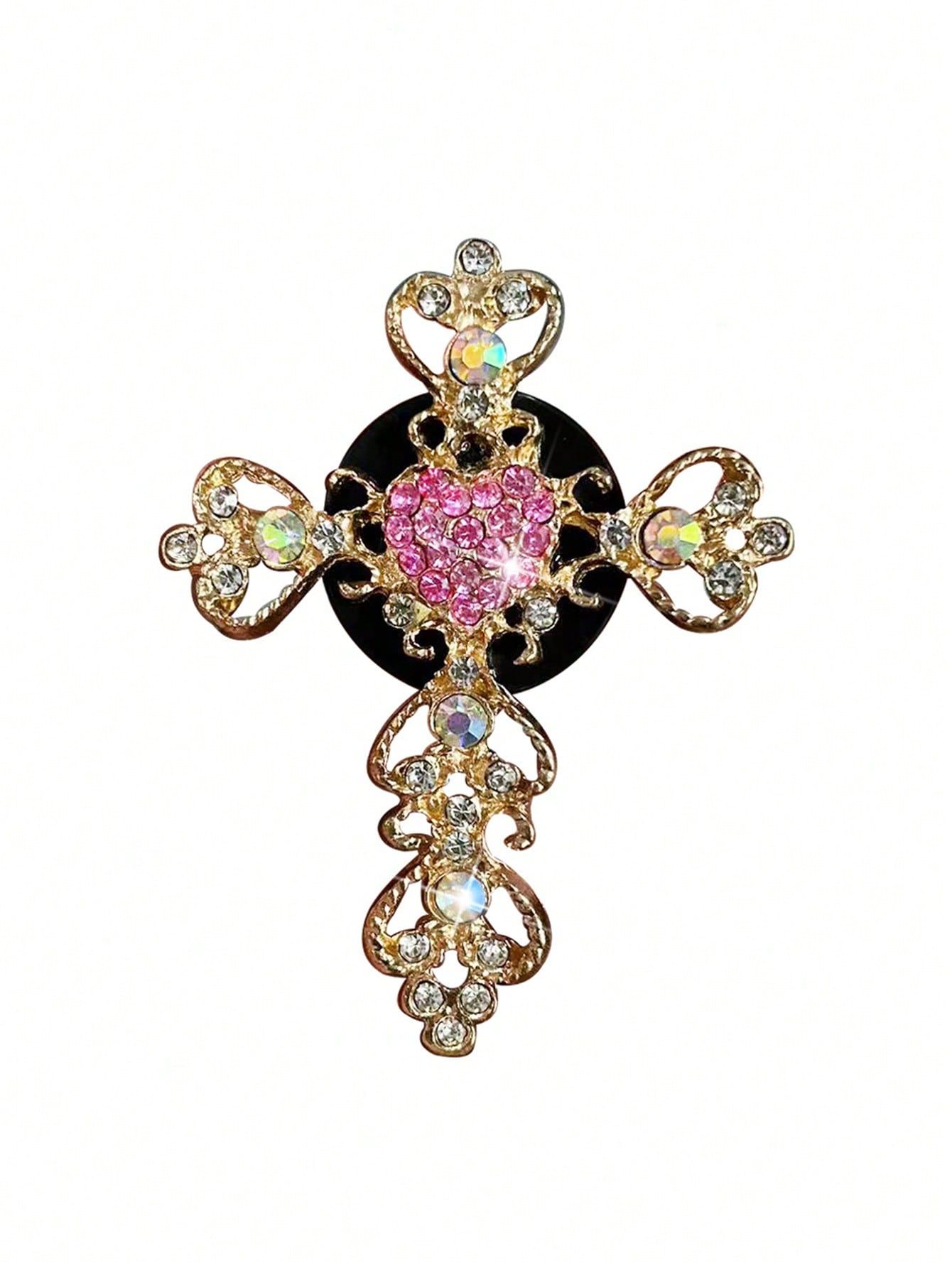 1pc Rhinestone Heart Car Air Outlet Perfume With Gold Rhinestone Cross Interior Air Conditioning Decoration