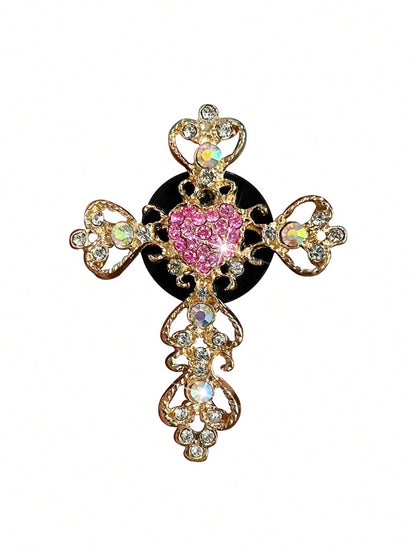 1pc Rhinestone Heart Car Air Outlet Perfume With Gold Rhinestone Cross Interior Air Conditioning Decoration