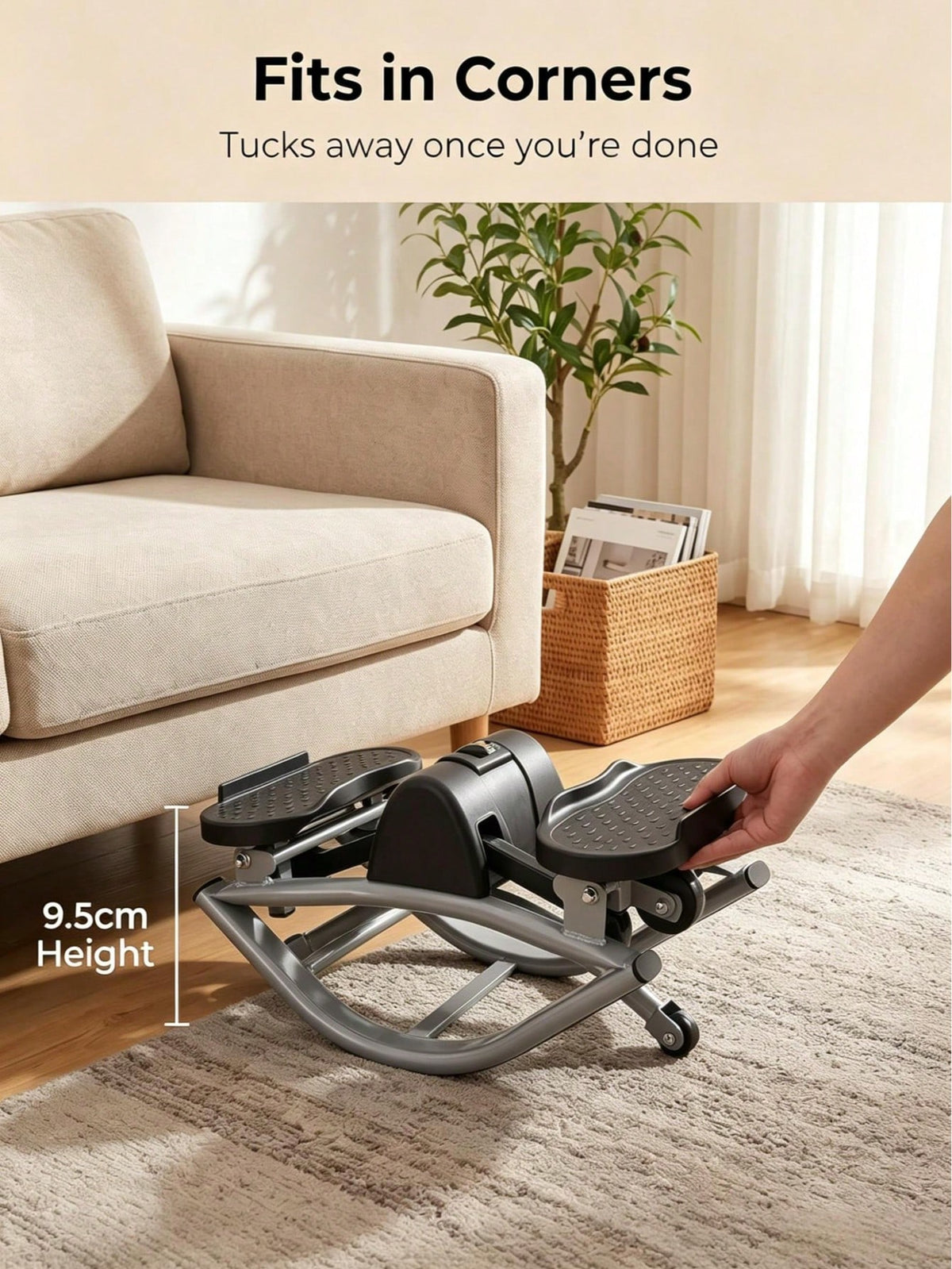 1PC Rocking Twist Stepper With 2 Resistance Bands & Anti-Slip Mat, Low Impact Quiet Mini Step Machine, Silver Black Metal Portable Home Gym Workout Equipment