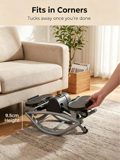 1PC Rocking Twist Stepper With 2 Resistance Bands & Anti-Slip Mat, Low Impact Quiet Mini Step Machine, Silver Black Metal Portable Home Gym Workout Equipment