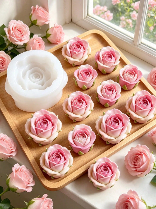 1pc Rose Bud Silicone Candle Mold Exquisite Flower Shape Non-Stick Reusable For Aromatherapy Candle Gypsum Resin Soap DIY Romantic Home Decor Valentine's Day Craft Supplies