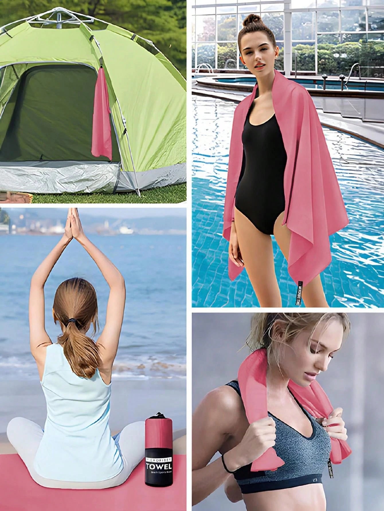 1pc Rose Red Quick Drying Towel, Ultra-Fine Fiber, Thin & Lightweight, Super Absorbent For Outdoor Sports, Camping, Gym, Yoga, Hiking Beach Essentials, Beach Towel