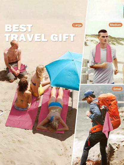 1pc Rose Red Quick Drying Towel, Ultra-Fine Fiber, Thin & Lightweight, Super Absorbent For Outdoor Sports, Camping, Gym, Yoga, Hiking Beach Essentials, Beach Towel