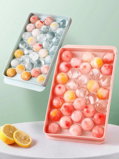 1pc Round Ice Cube Tray With Lid & Drainage, 33 Compartments, Home Diy Ice Making Mold For Refrigerator,Summer,Summer Sets, For Outdoor, Camping, Gift For Father