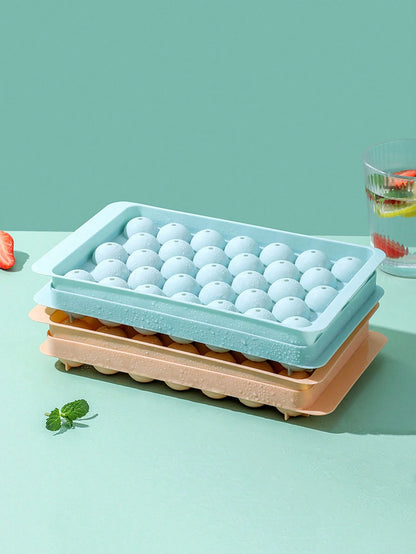 1pc Round Ice Cube Tray With Lid & Drainage, 33 Compartments, Home Diy Ice Making Mold For Refrigerator,Summer,Summer Sets, For Outdoor, Camping, Gift For Father