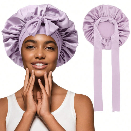 1pc Satin Hair Bonnet Wide Band- Silk Like Sleeping Bonnets For Curly Hair Hair Wrap For Night Cap With Tie Band Breathable Satin Bonnet For Women And Girls Back To School