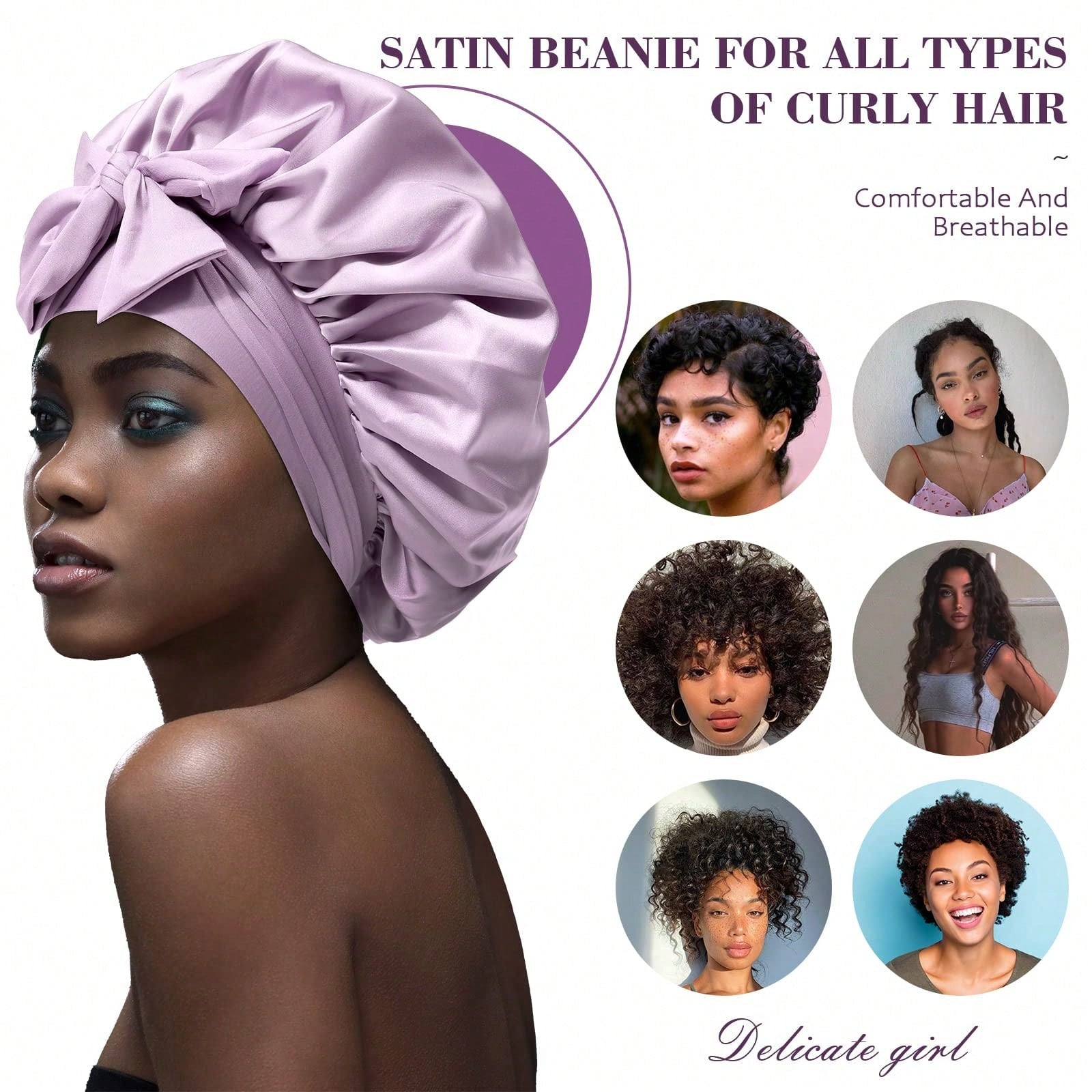 1pc Satin Hair Bonnet Wide Band- Silk Like Sleeping Bonnets For Curly Hair Hair Wrap For Night Cap With Tie Band Breathable Satin Bonnet For Women And Girls Back To School