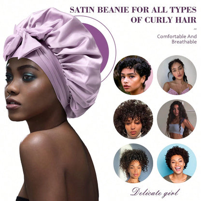1pc Satin Hair Bonnet Wide Band- Silk Like Sleeping Bonnets For Curly Hair Hair Wrap For Night Cap With Tie Band Breathable Satin Bonnet For Women And Girls Back To School